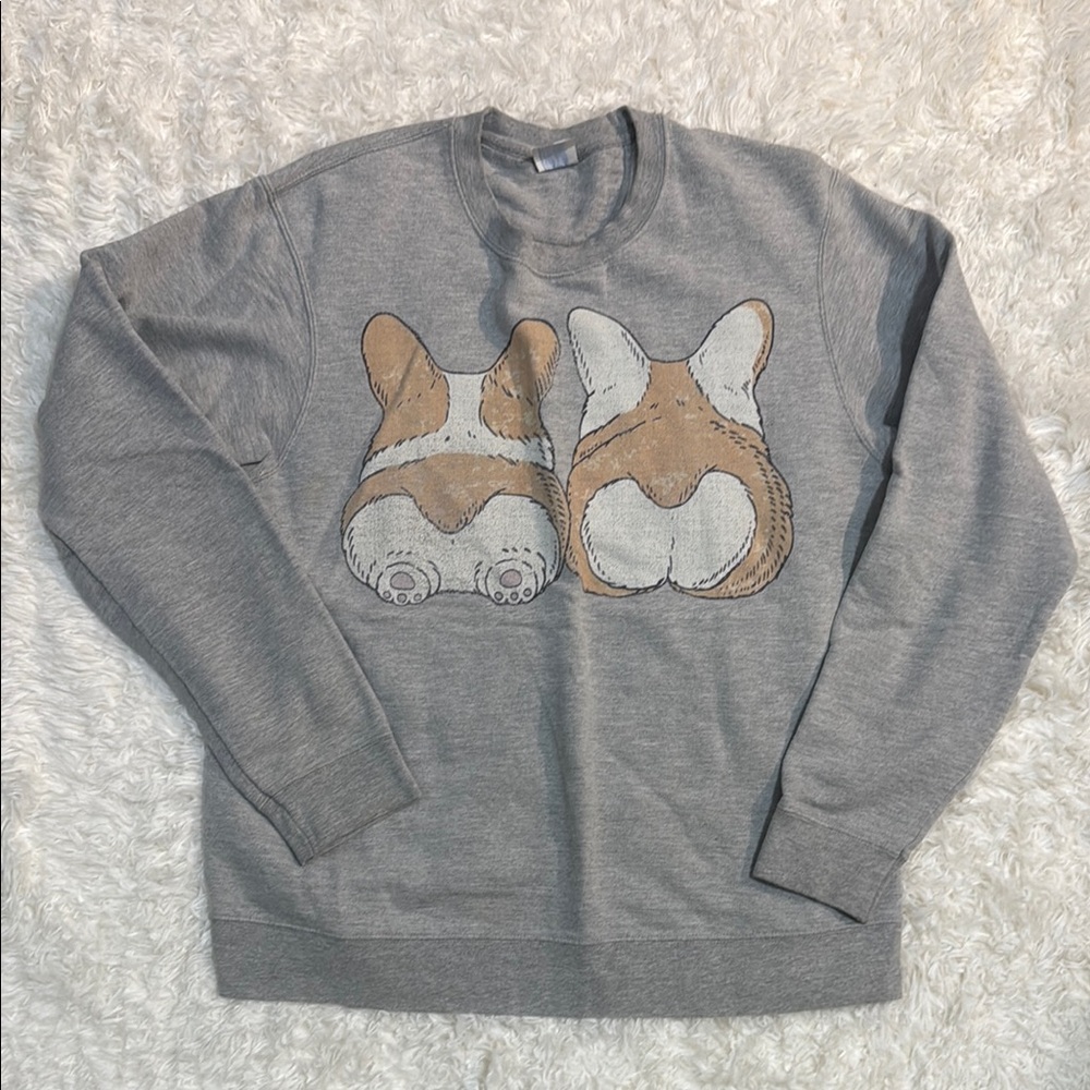 Gray Corgi Graphic Long Sleeve Shirt